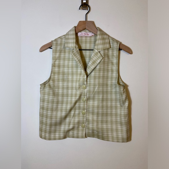 Lisa Says Gah Tops - Lisa Says Gah Green White Checked Vest Blouse Top Women’s Size S button shirt